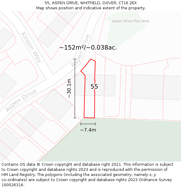 55, ASPEN DRIVE, WHITFIELD, DOVER, CT16 2EX: Plot and title map