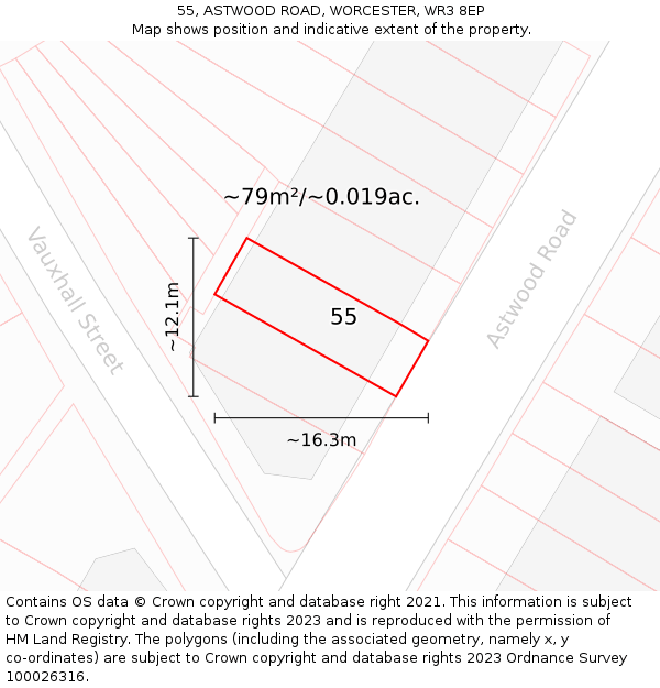 55, ASTWOOD ROAD, WORCESTER, WR3 8EP: Plot and title map