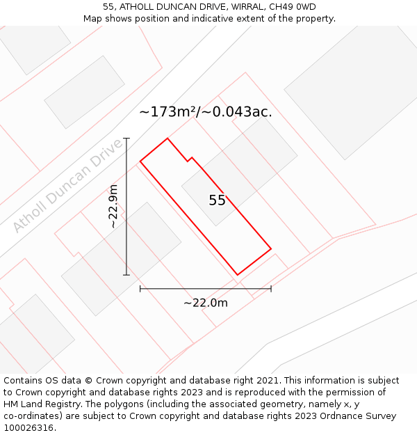 55, ATHOLL DUNCAN DRIVE, WIRRAL, CH49 0WD: Plot and title map