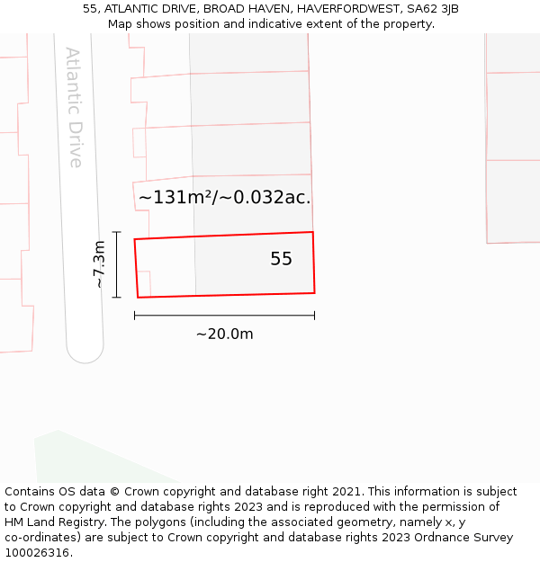 55, ATLANTIC DRIVE, BROAD HAVEN, HAVERFORDWEST, SA62 3JB: Plot and title map