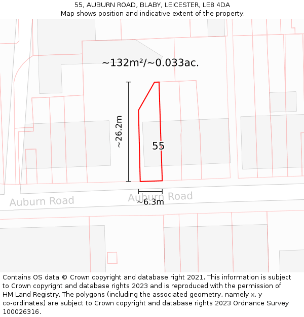 55, AUBURN ROAD, BLABY, LEICESTER, LE8 4DA: Plot and title map