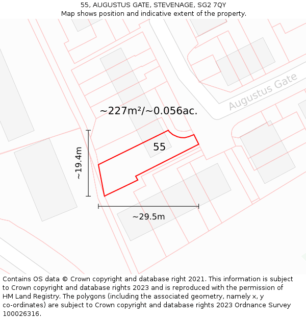 55, AUGUSTUS GATE, STEVENAGE, SG2 7QY: Plot and title map