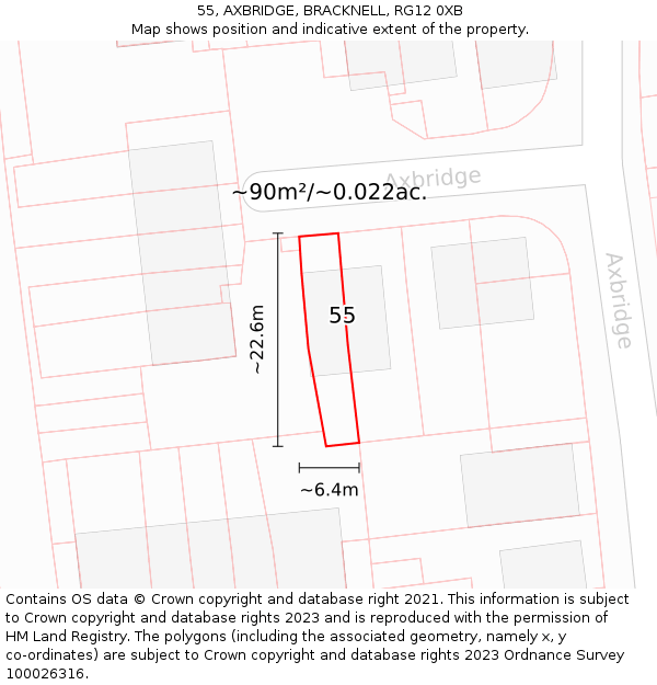 55, AXBRIDGE, BRACKNELL, RG12 0XB: Plot and title map