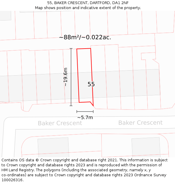 55, BAKER CRESCENT, DARTFORD, DA1 2NF: Plot and title map