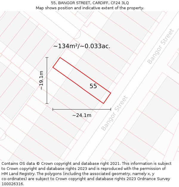 55, BANGOR STREET, CARDIFF, CF24 3LQ: Plot and title map