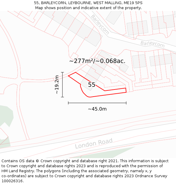 55, BARLEYCORN, LEYBOURNE, WEST MALLING, ME19 5PS: Plot and title map
