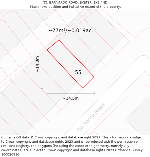 55, BARNARDO ROAD, EXETER, EX2 4ND: Plot and title map