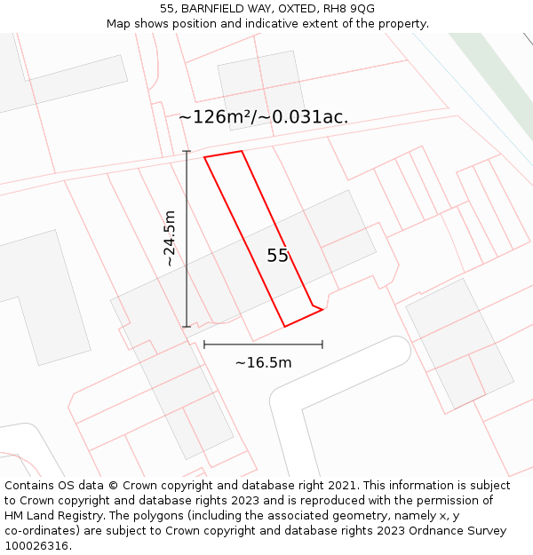 55, BARNFIELD WAY, OXTED, RH8 9QG: Plot and title map