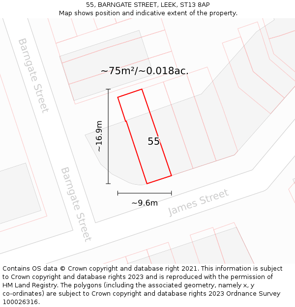 55, BARNGATE STREET, LEEK, ST13 8AP: Plot and title map