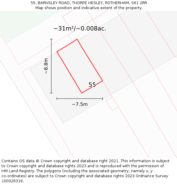 55, BARNSLEY ROAD, THORPE HESLEY, ROTHERHAM, S61 2RR: Plot and title map