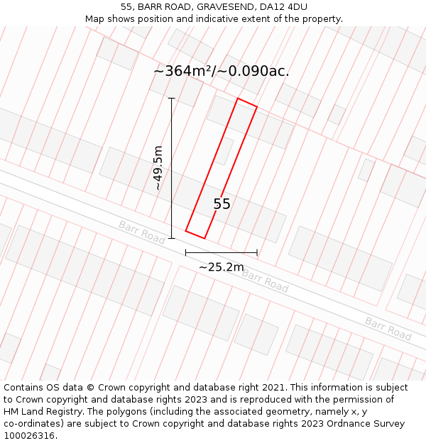 55, BARR ROAD, GRAVESEND, DA12 4DU: Plot and title map