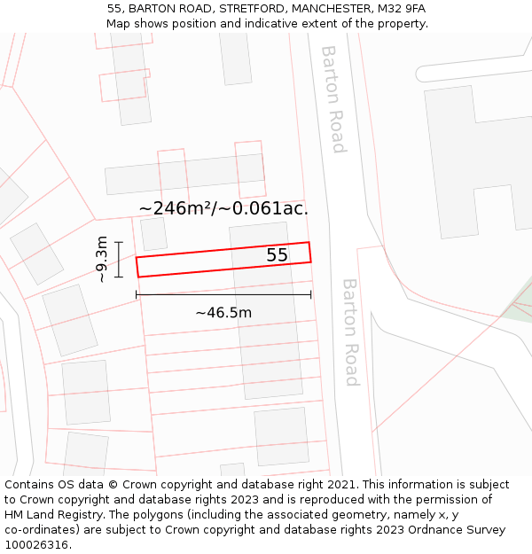 55, BARTON ROAD, STRETFORD, MANCHESTER, M32 9FA: Plot and title map