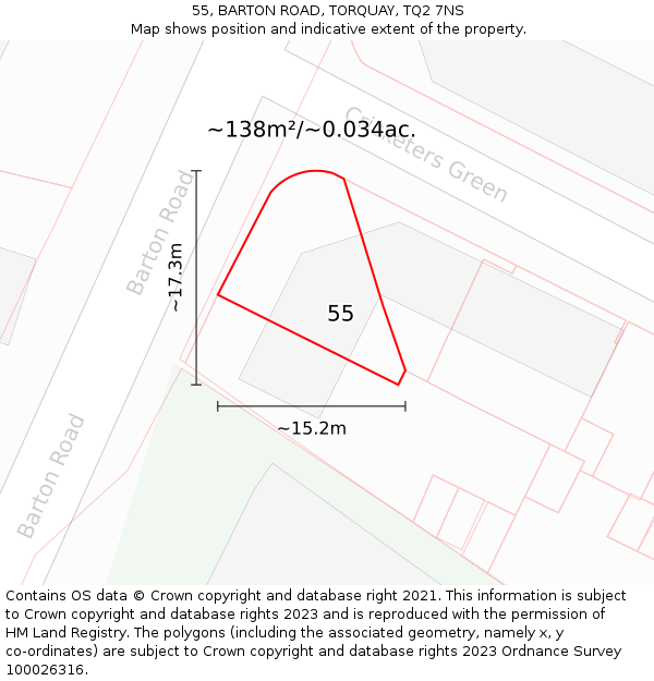 55, BARTON ROAD, TORQUAY, TQ2 7NS: Plot and title map