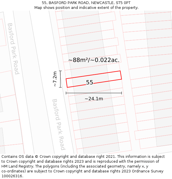 55, BASFORD PARK ROAD, NEWCASTLE, ST5 0PT: Plot and title map