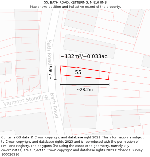 55, BATH ROAD, KETTERING, NN16 8NB: Plot and title map