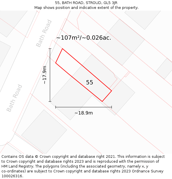 55, BATH ROAD, STROUD, GL5 3JR: Plot and title map