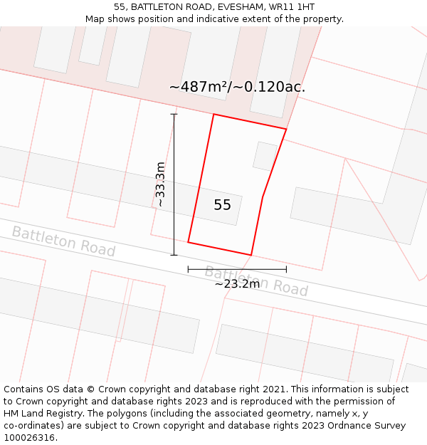 55, BATTLETON ROAD, EVESHAM, WR11 1HT: Plot and title map
