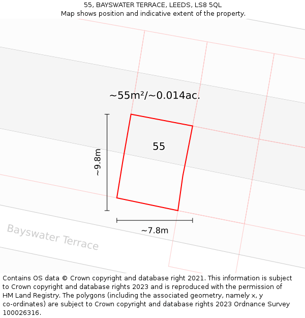 55, BAYSWATER TERRACE, LEEDS, LS8 5QL: Plot and title map