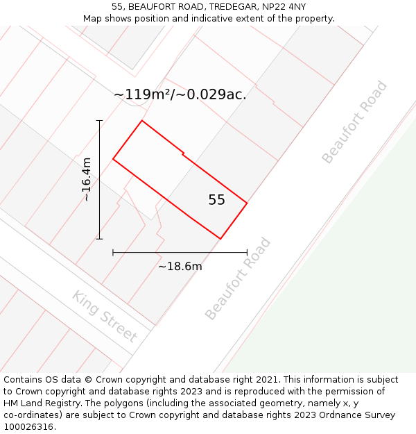 55, BEAUFORT ROAD, TREDEGAR, NP22 4NY: Plot and title map