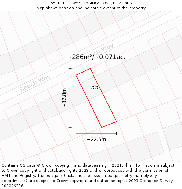 55, BEECH WAY, BASINGSTOKE, RG23 8LS: Plot and title map