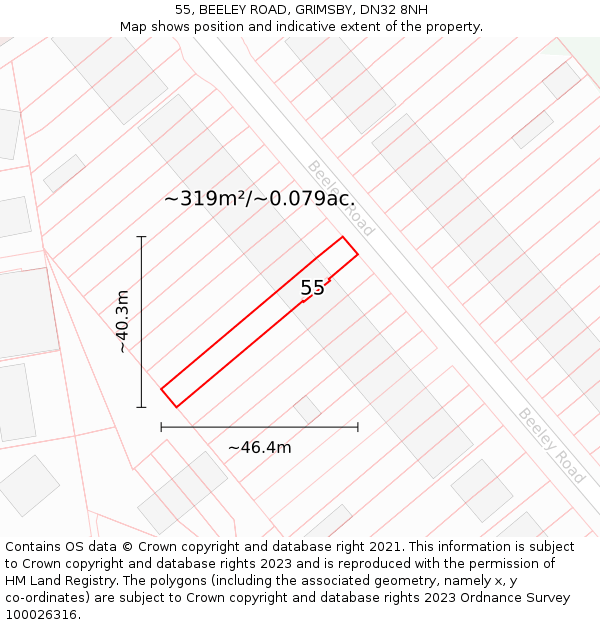 55, BEELEY ROAD, GRIMSBY, DN32 8NH: Plot and title map