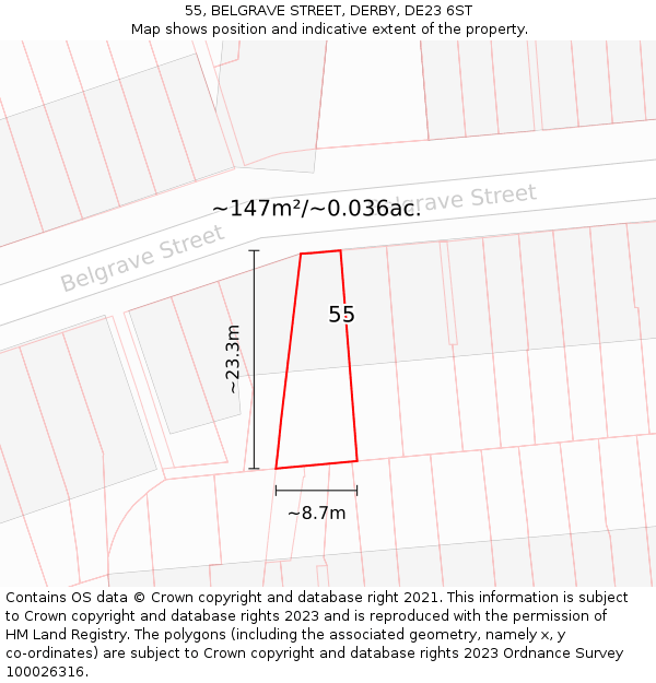 55, BELGRAVE STREET, DERBY, DE23 6ST: Plot and title map