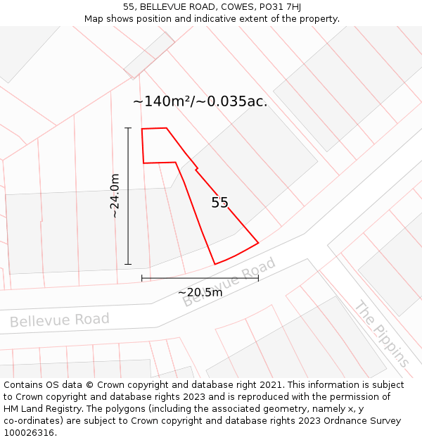 55, BELLEVUE ROAD, COWES, PO31 7HJ: Plot and title map