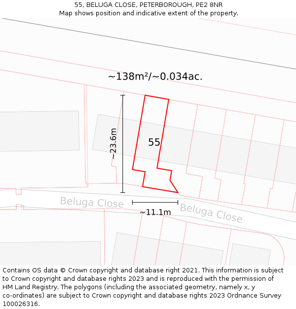 55, BELUGA CLOSE, PETERBOROUGH, PE2 8NR: Plot and title map