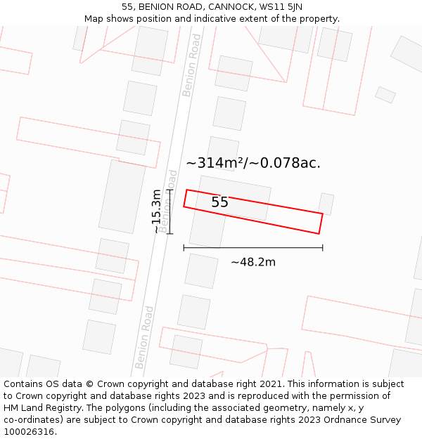55, BENION ROAD, CANNOCK, WS11 5JN: Plot and title map