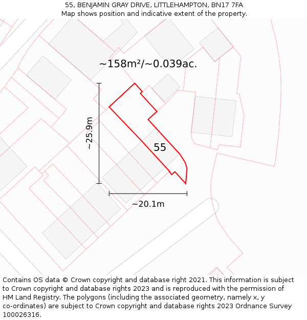 55, BENJAMIN GRAY DRIVE, LITTLEHAMPTON, BN17 7FA: Plot and title map