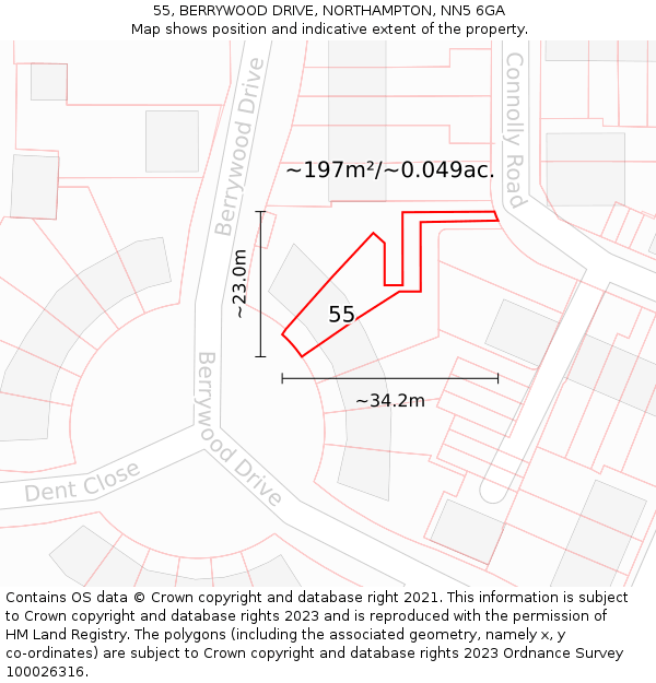 55, BERRYWOOD DRIVE, NORTHAMPTON, NN5 6GA: Plot and title map