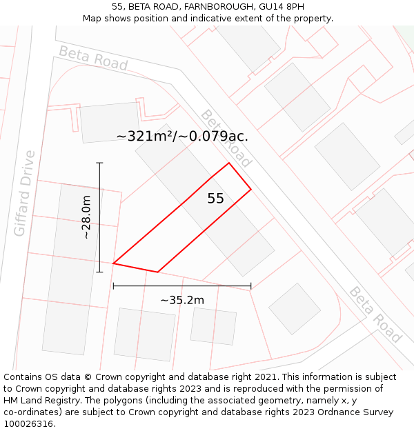55, BETA ROAD, FARNBOROUGH, GU14 8PH: Plot and title map