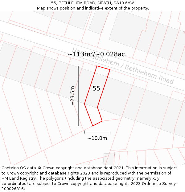 55, BETHLEHEM ROAD, NEATH, SA10 6AW: Plot and title map