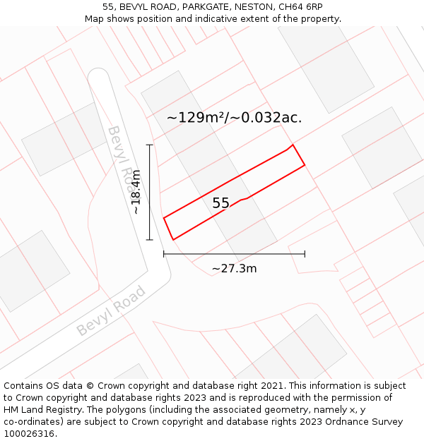 55, BEVYL ROAD, PARKGATE, NESTON, CH64 6RP: Plot and title map