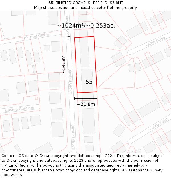 55, BINSTED GROVE, SHEFFIELD, S5 8NT: Plot and title map