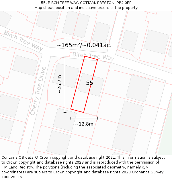 55, BIRCH TREE WAY, COTTAM, PRESTON, PR4 0EP: Plot and title map