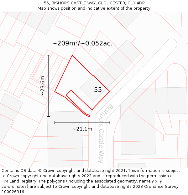 55, BISHOPS CASTLE WAY, GLOUCESTER, GL1 4DP: Plot and title map