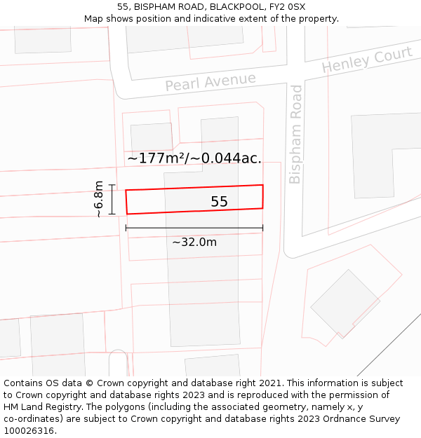 55, BISPHAM ROAD, BLACKPOOL, FY2 0SX: Plot and title map