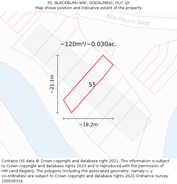 55, BLACKBURN WAY, GODALMING, GU7 1JY: Plot and title map