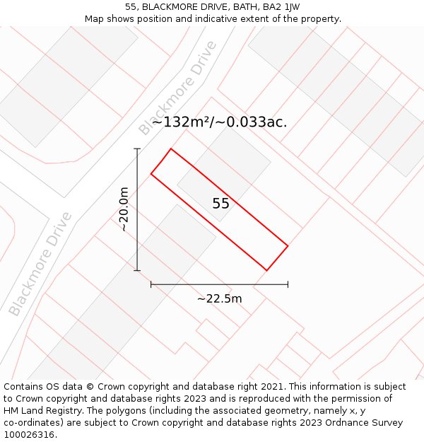 55, BLACKMORE DRIVE, BATH, BA2 1JW: Plot and title map