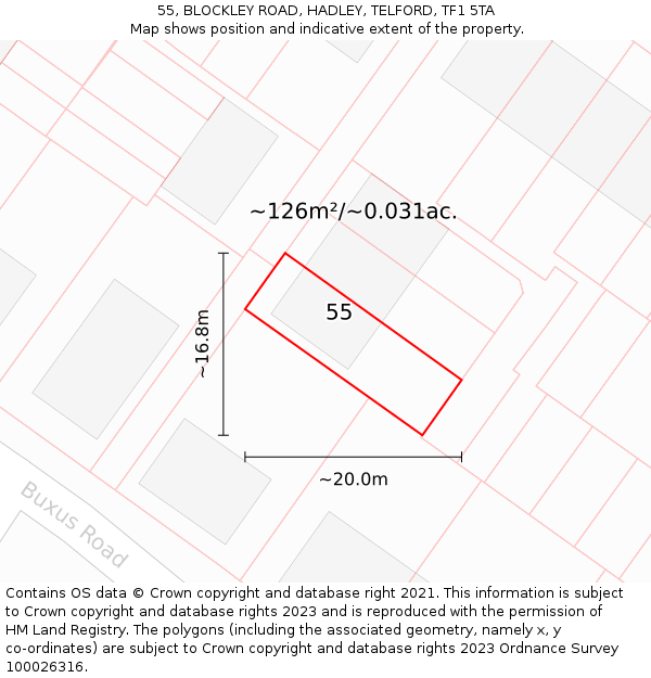 55, BLOCKLEY ROAD, HADLEY, TELFORD, TF1 5TA: Plot and title map