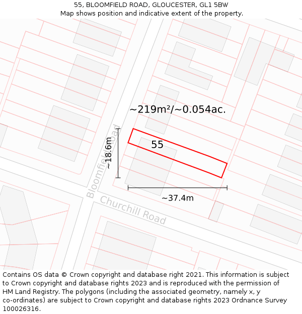 55, BLOOMFIELD ROAD, GLOUCESTER, GL1 5BW: Plot and title map