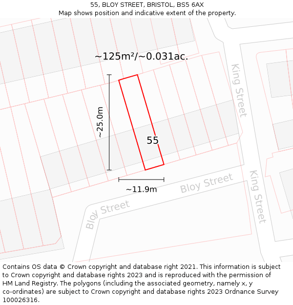 55, BLOY STREET, BRISTOL, BS5 6AX: Plot and title map