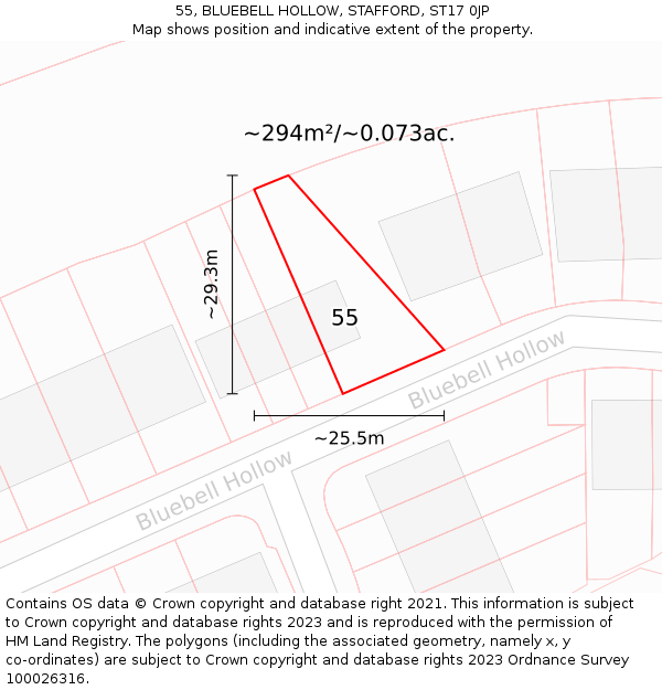55, BLUEBELL HOLLOW, STAFFORD, ST17 0JP: Plot and title map