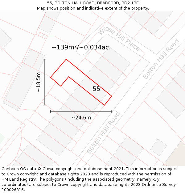 55, BOLTON HALL ROAD, BRADFORD, BD2 1BE: Plot and title map