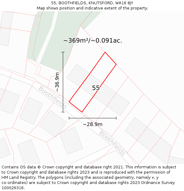 55, BOOTHFIELDS, KNUTSFORD, WA16 8JY: Plot and title map