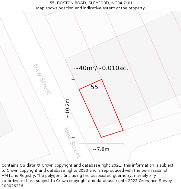 55, BOSTON ROAD, SLEAFORD, NG34 7HH: Plot and title map