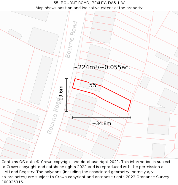 55, BOURNE ROAD, BEXLEY, DA5 1LW: Plot and title map