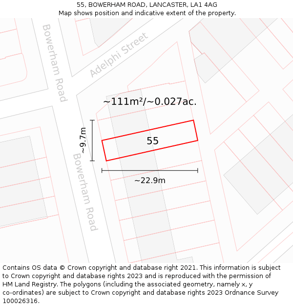55, BOWERHAM ROAD, LANCASTER, LA1 4AG: Plot and title map