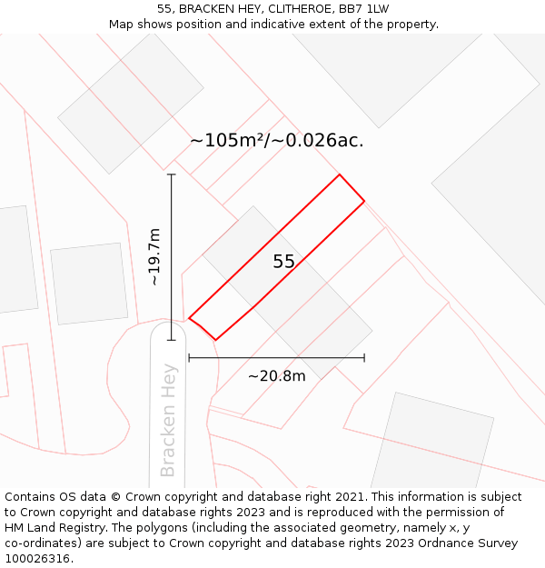 55, BRACKEN HEY, CLITHEROE, BB7 1LW: Plot and title map